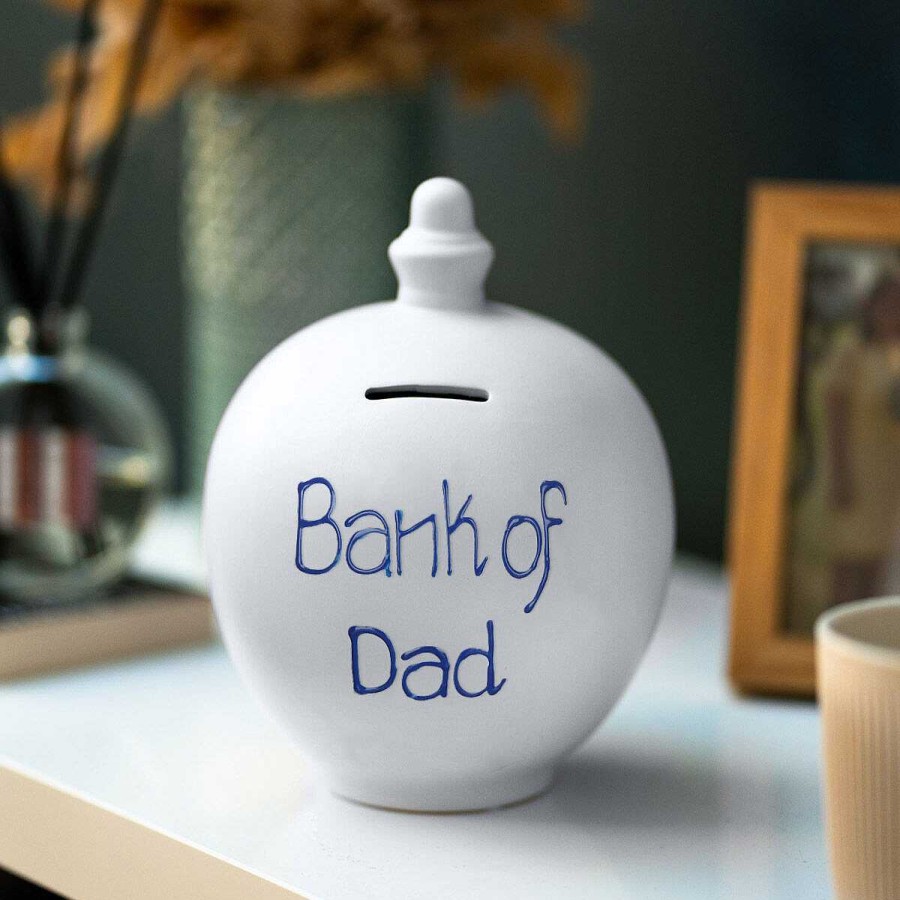 Money Pots | Temptation Temptation 'Bank Of Dad' Blue On Grey Money Pot