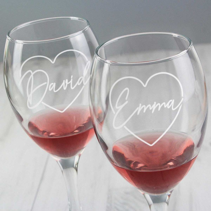 Glassware | Temptation Gifts Personalised Name Only 'Heart' Wine Glass Set