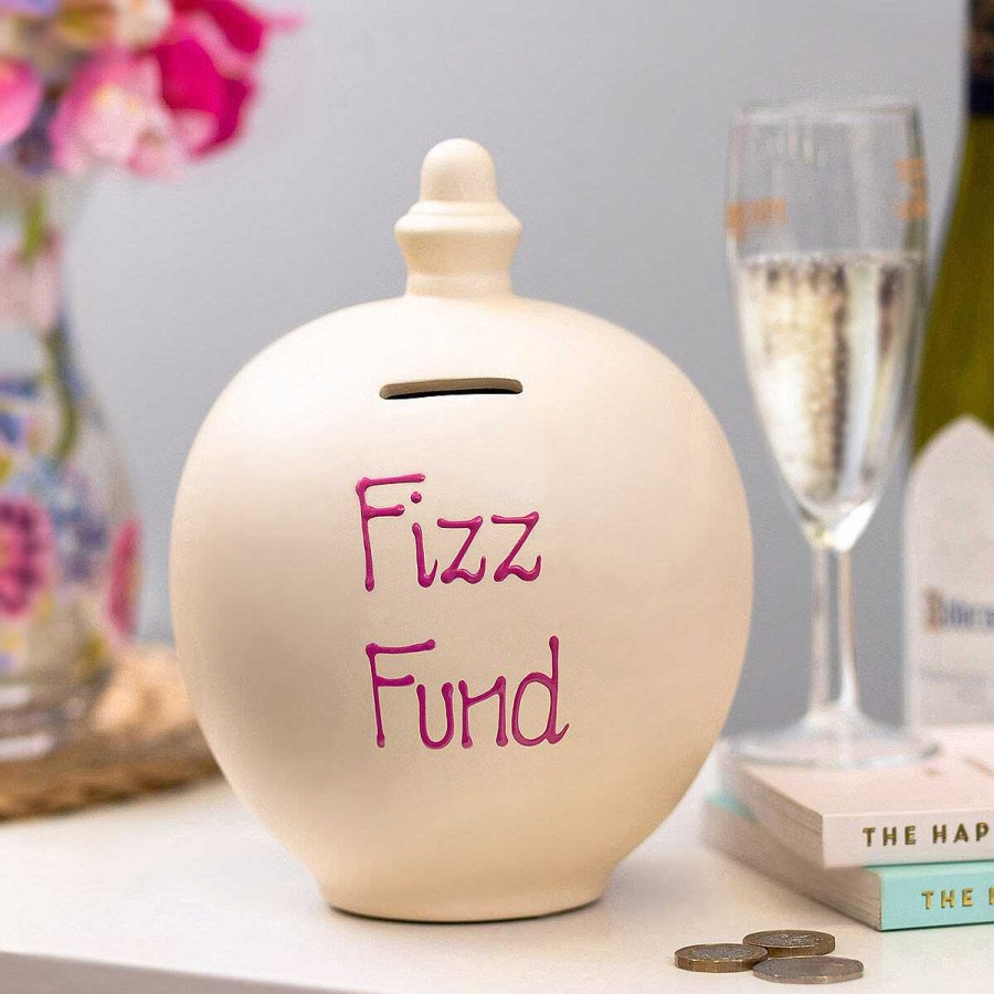 Money Pots | Temptation Temptation 'Fizz Fund' Pink On Cream Money Pot