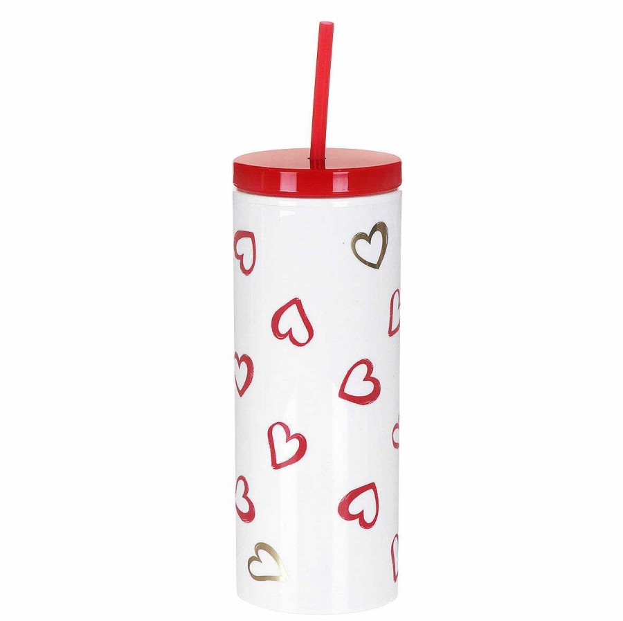 Travel Mugs | Kate Spade New York Kate Spade New York Brushstroke Hearts Acrylic Tumbler With Straw