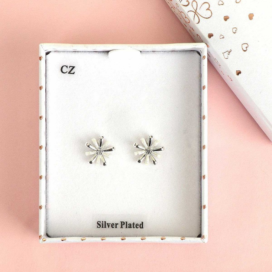 Earrings | Equilibrium Equilibrium Silver Plated Daisy Ice Loops Earrings