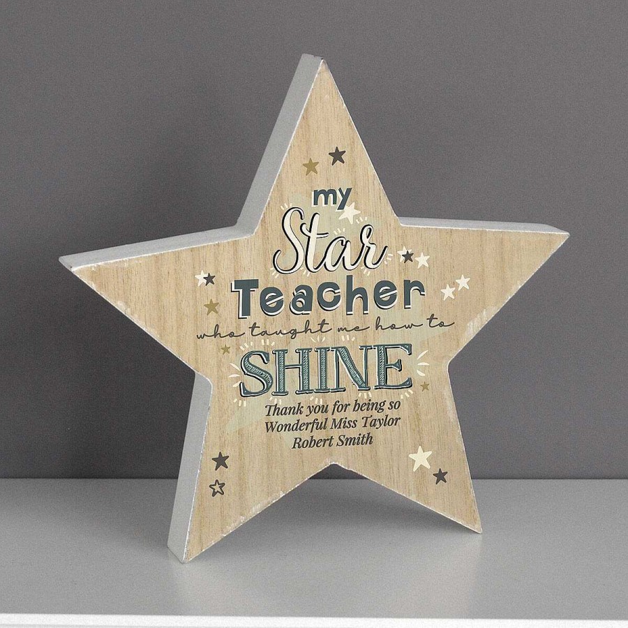 Personalised Gifts | Temptation Gifts Personalised 'My Star Teacher' Rustic Wooden Star Decoration