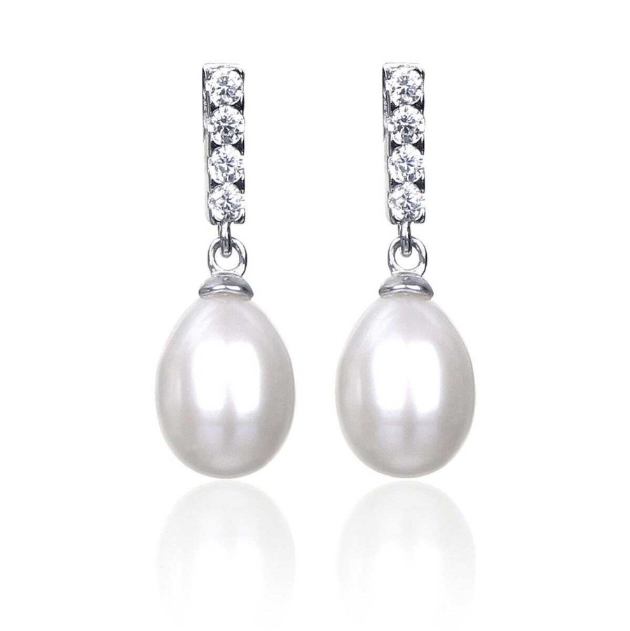 For Bridesmaids | Elements Elements White Fresh Water Pearl Drop Boxed Silver Earrings