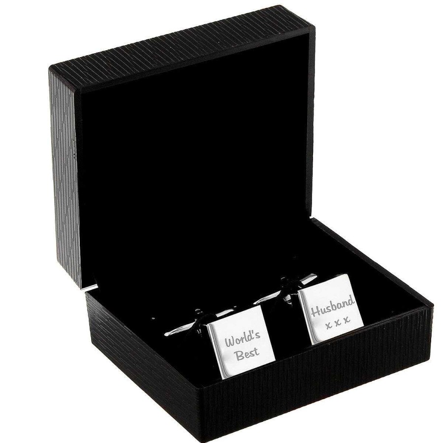 For Men | Temptation Gifts Personalised Any Message 2 Lines Square Cufflinks