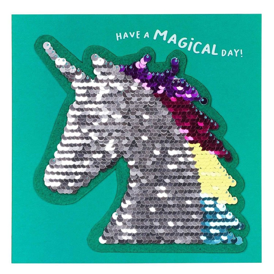 Cards For Children | Temptation Gifts Shine Sequin 'Magical Day' Unicorn Greetings Card With Peel Off Patch