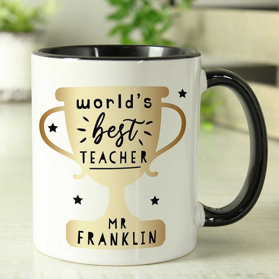 Personalised Gifts | Temptation Gifts Personalised 'World'S Best Teacher' Trophy Ceramic Mug