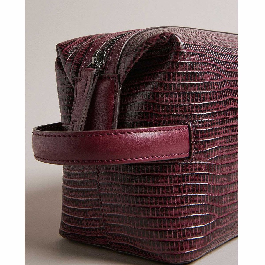 Wash Bags | Ted Baker Ted Baker Royen Oxblood Croc Leather Wash Bag