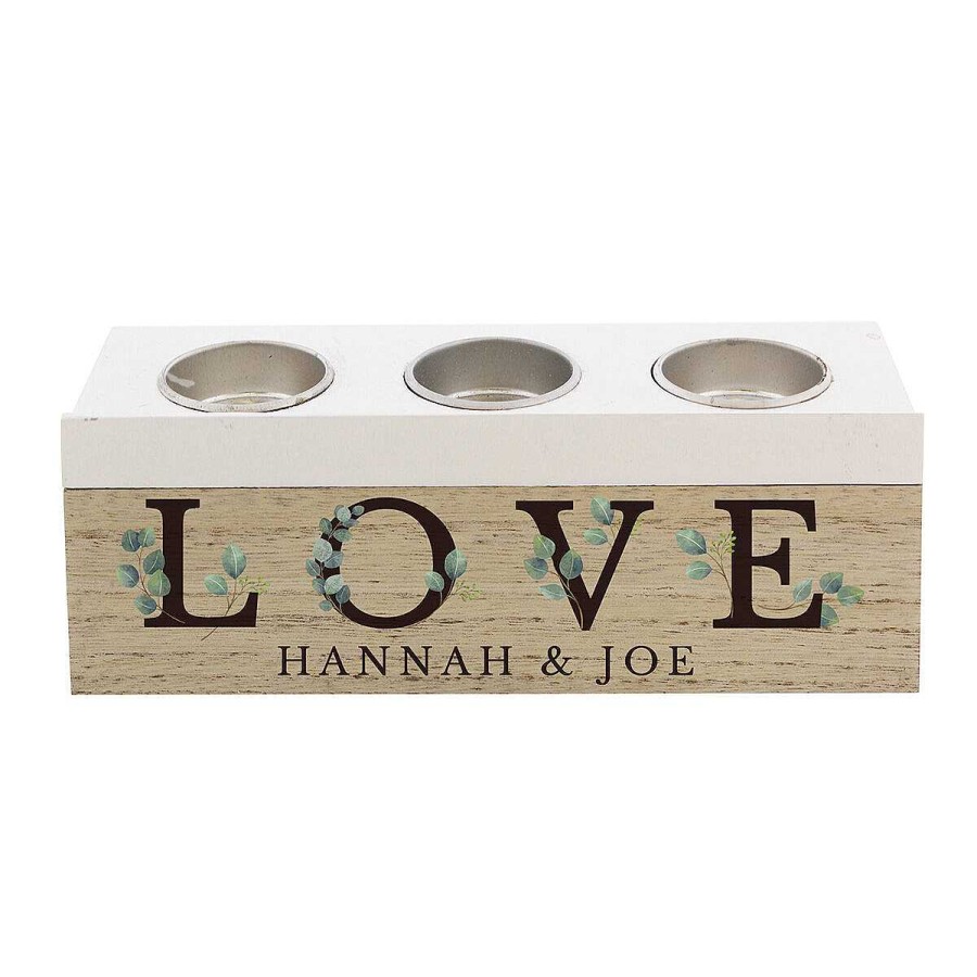 Keepsake Boxes | Temptation Gifts Personalised 'Love' Botanical Triple Tealight Box