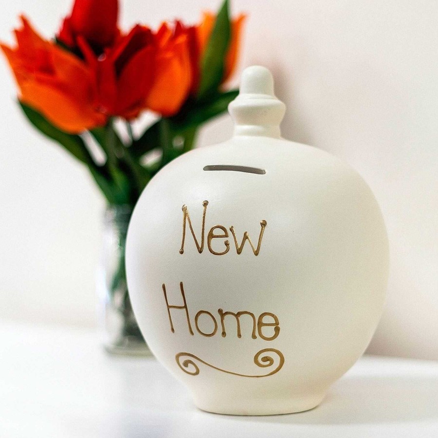 Money Pots | Temptation Temptation 'New Home' Gold On Cream Money Pot