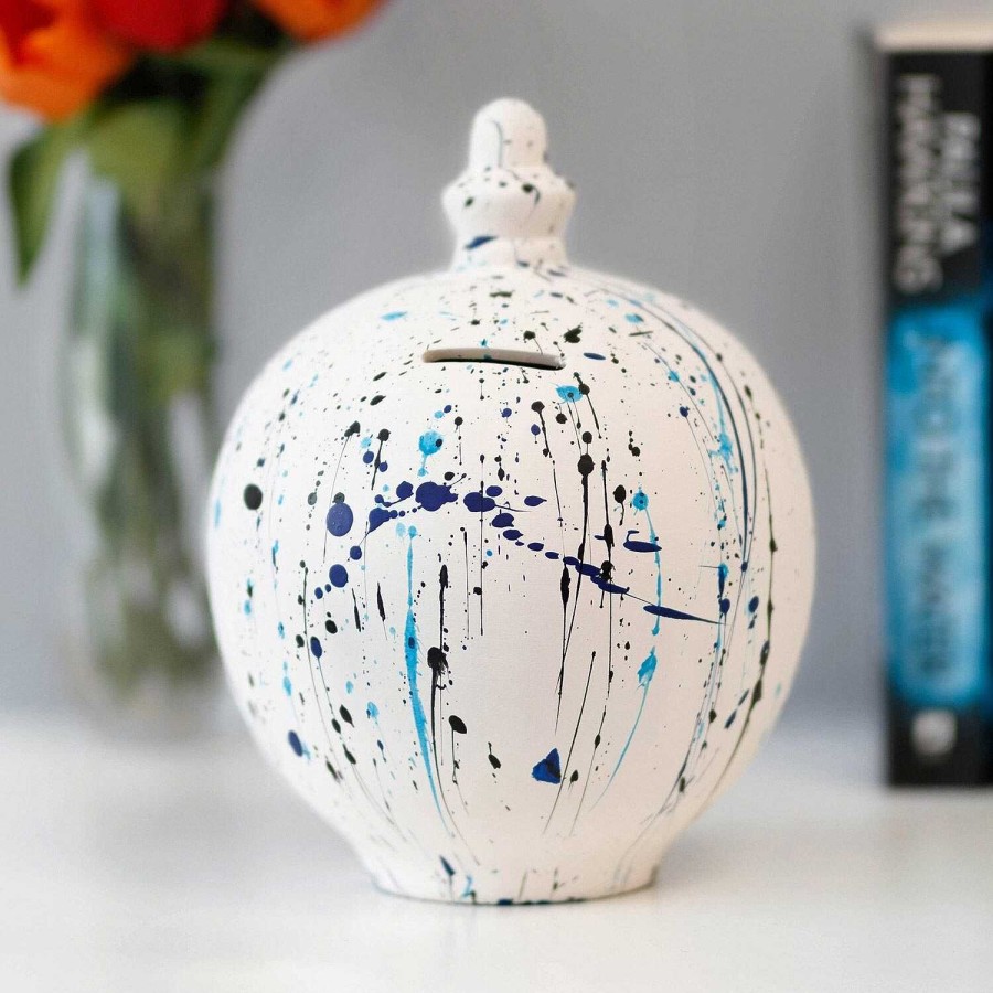 Money Pots | Temptation Temptation Black & Blue Splatter Money Pot