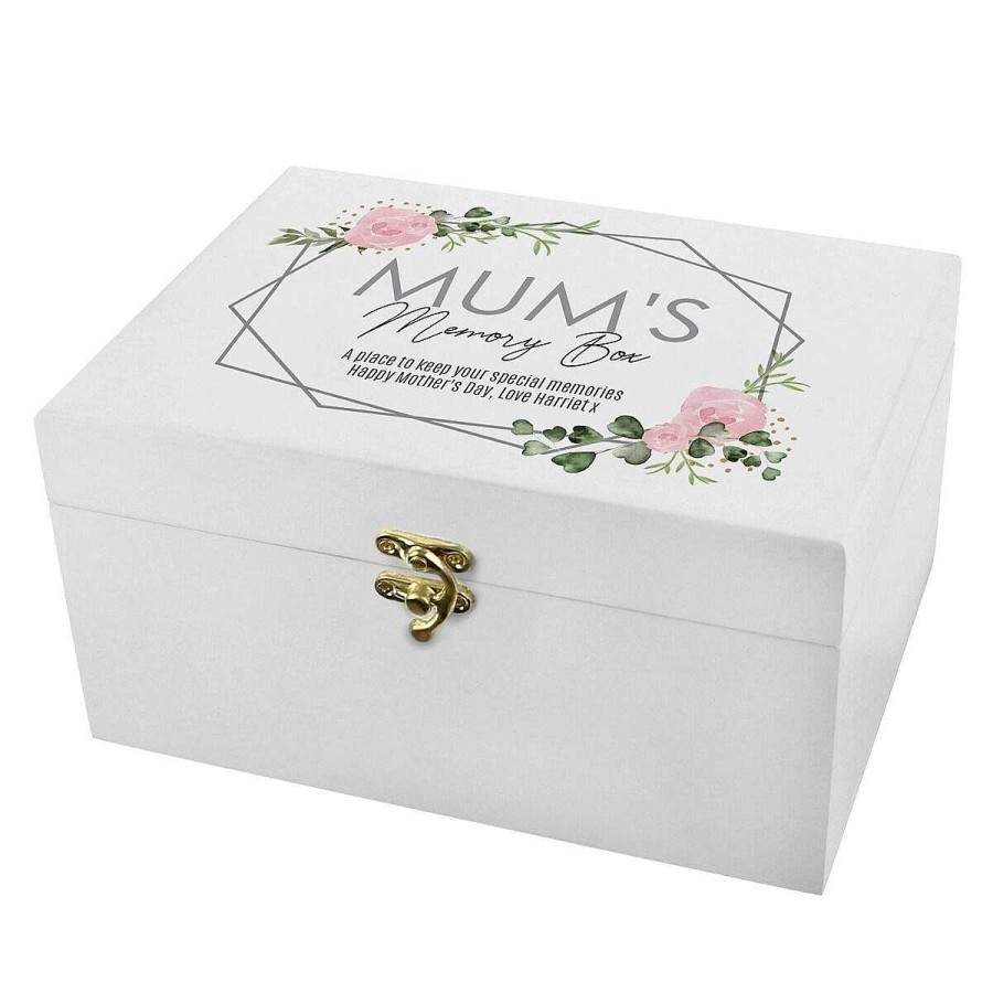 Keepsake Boxes | Temptation Gifts Personalised Abstract Rose White Wooden Keepsake Box