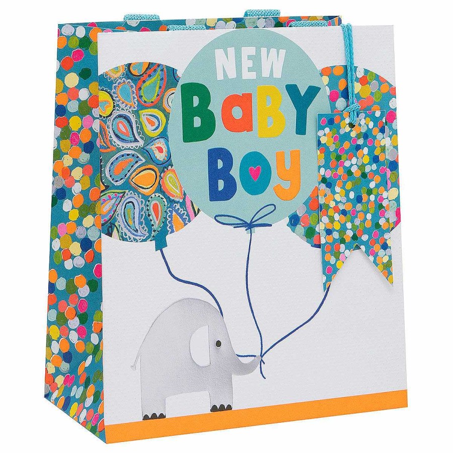 Gift Wrap | Glick Glick Paper Salad Elephants 'New Baby Boy' Medium Gift Bag