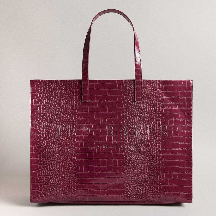 New In | Ted Baker Ted Baker Alliccon Icon Extra Large Deep Purple Croc Bag