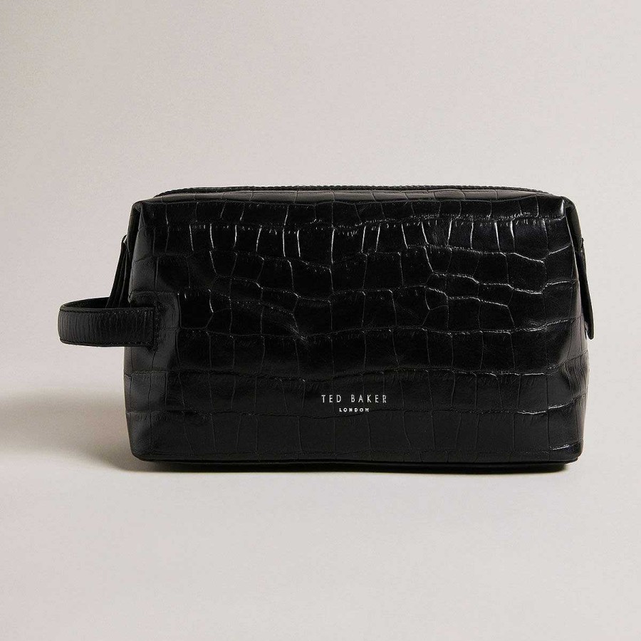 Wash Bags | Ted Baker Ted Baker Roye Black Croc Leather Washbag