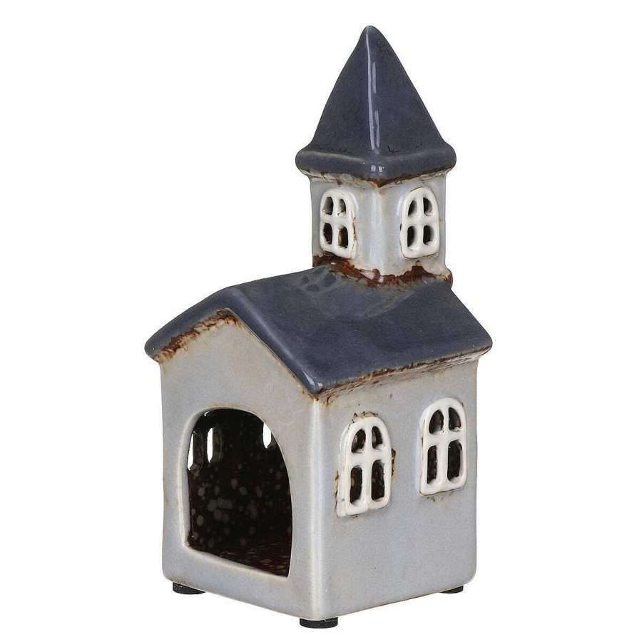 Home Ornaments | Village Pottery Village Pottery Grey Church Tealight Holder