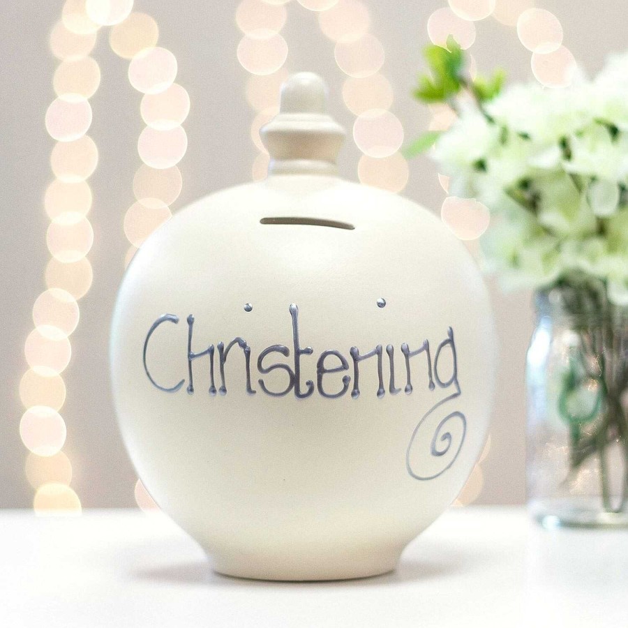 Money Pots | Temptation Temptation 'Christening' Silver On Cream Money Pot