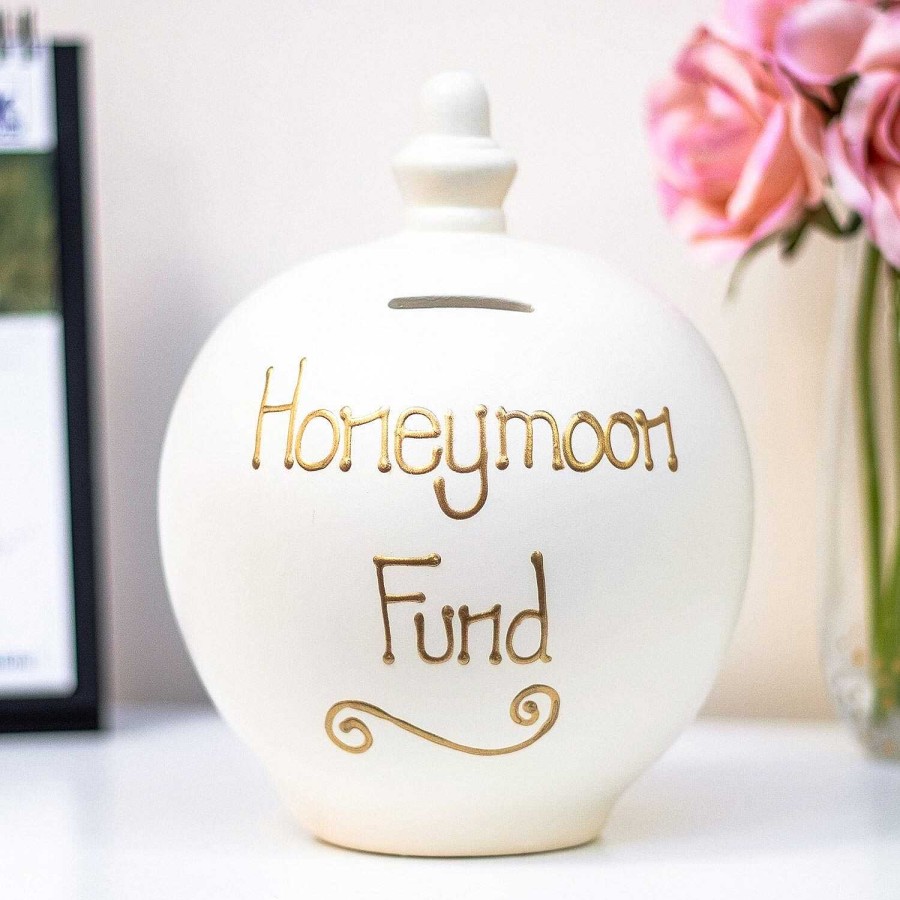 Money Pots | Temptation Temptation 'Honeymoon Fund' Gold On Cream Money Pot