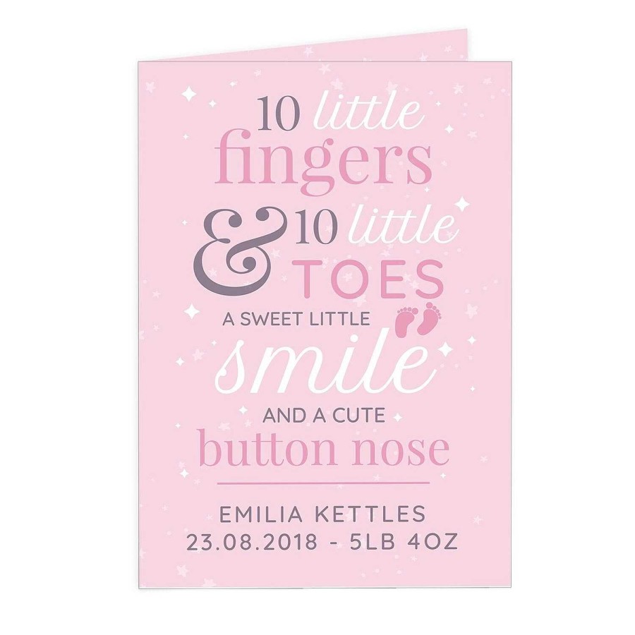 New Baby | Temptation Gifts Personalised '10 Little Fingers' Pink Baby Card