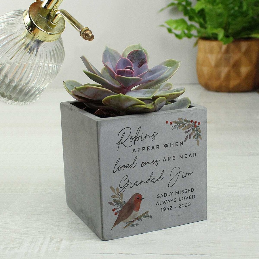 Planters | Temptation Gifts Personalised Robin Memorial Concrete Plant Pot