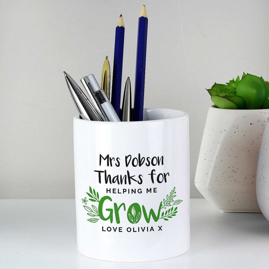 Personalised Gifts | Temptation Gifts Personalised Teacher 'Thanks For Helping Me Grow' Ceramic Storage Pot