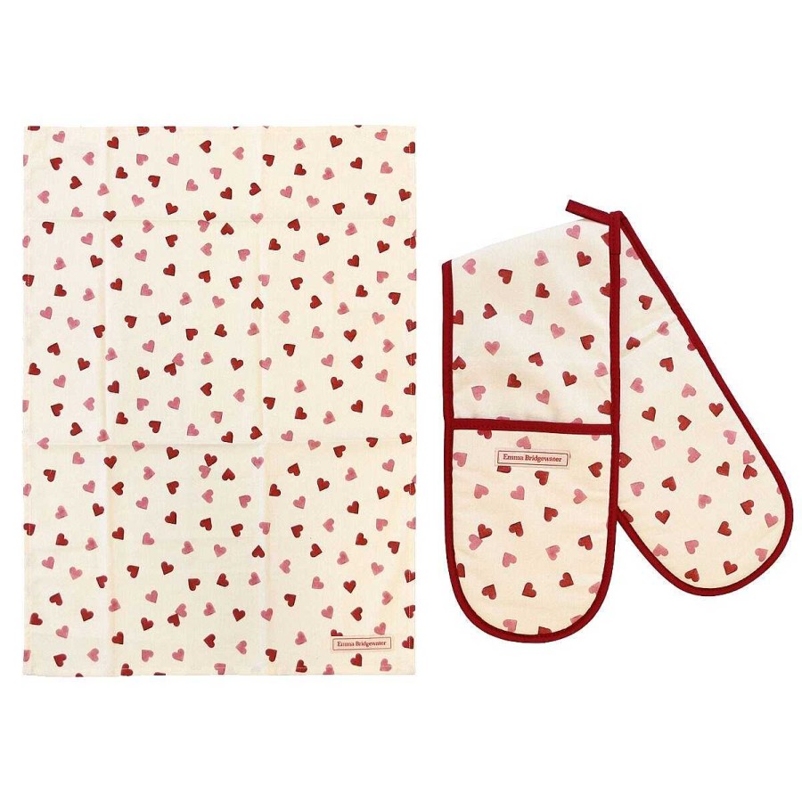 Aprons | Emma Bridgewater Emma Bridgewater Pink Hearts Double Oven Glove & Tea Towel Set