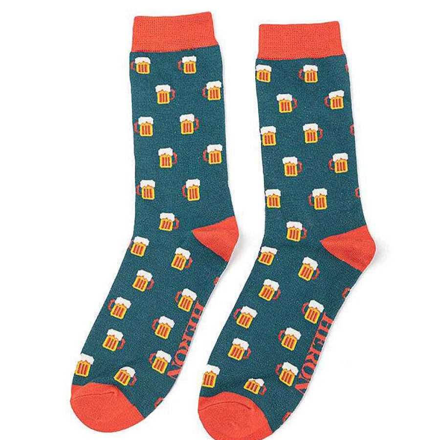 Styles | Mr Heron Mr Heron Teal Beer Men'S Bamboo Socks