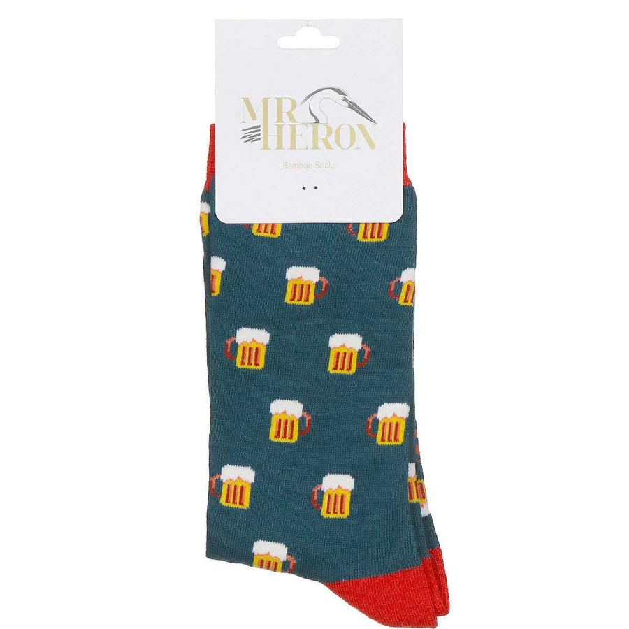 Styles | Mr Heron Mr Heron Teal Beer Men'S Bamboo Socks