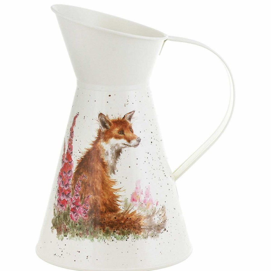 Jugs | Wrendale Wrendale 'Foxgloves' Fox Metal Flower Jug