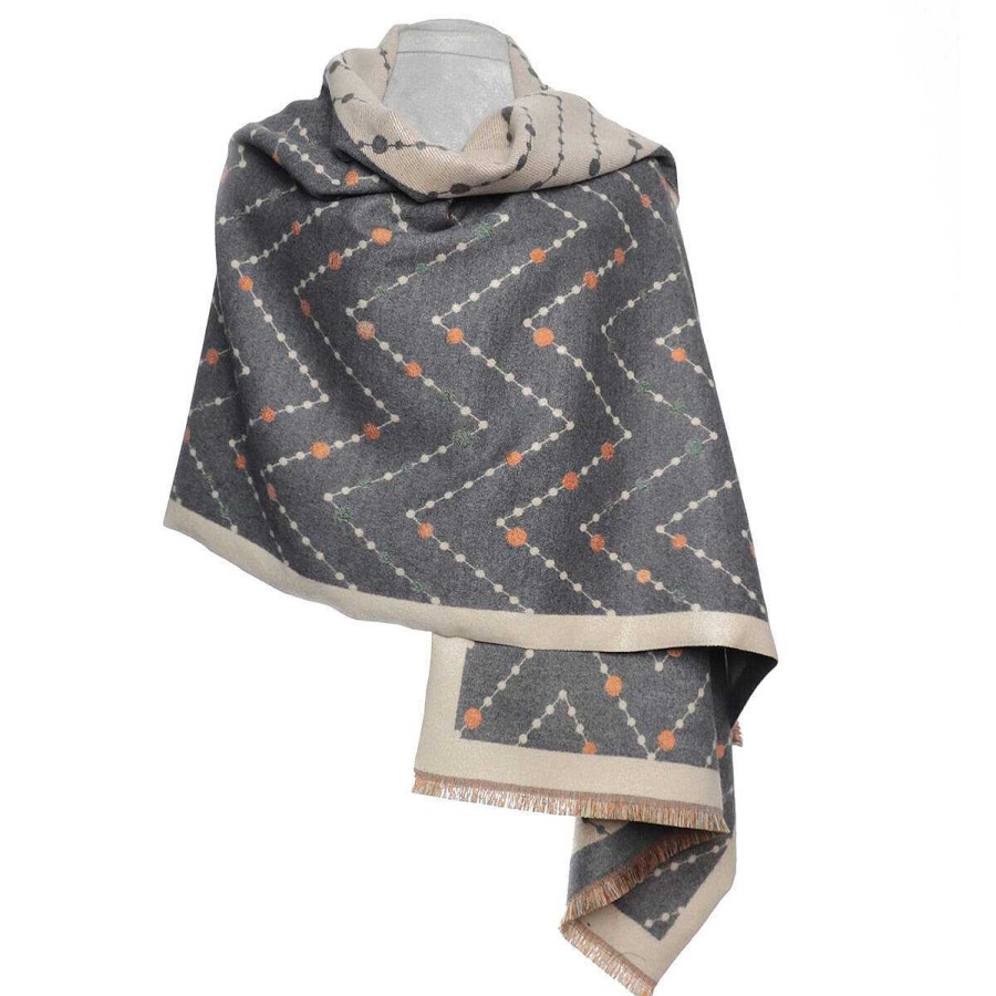 Scarves | Zelly Zelly Grey And Cream Cosmic Zig Zag Scarf