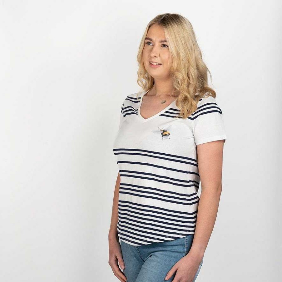 Clothing | Wrendale Wrendale 'Flight Of The Bumblebee' Bee Striped Cotton T-Shirt