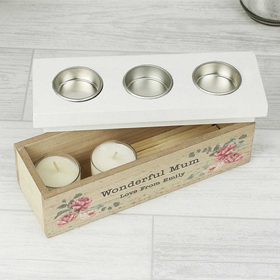 Other Home Fragrance | Temptation Gifts Personalised Floral Watercolour Triple Tealight Holder