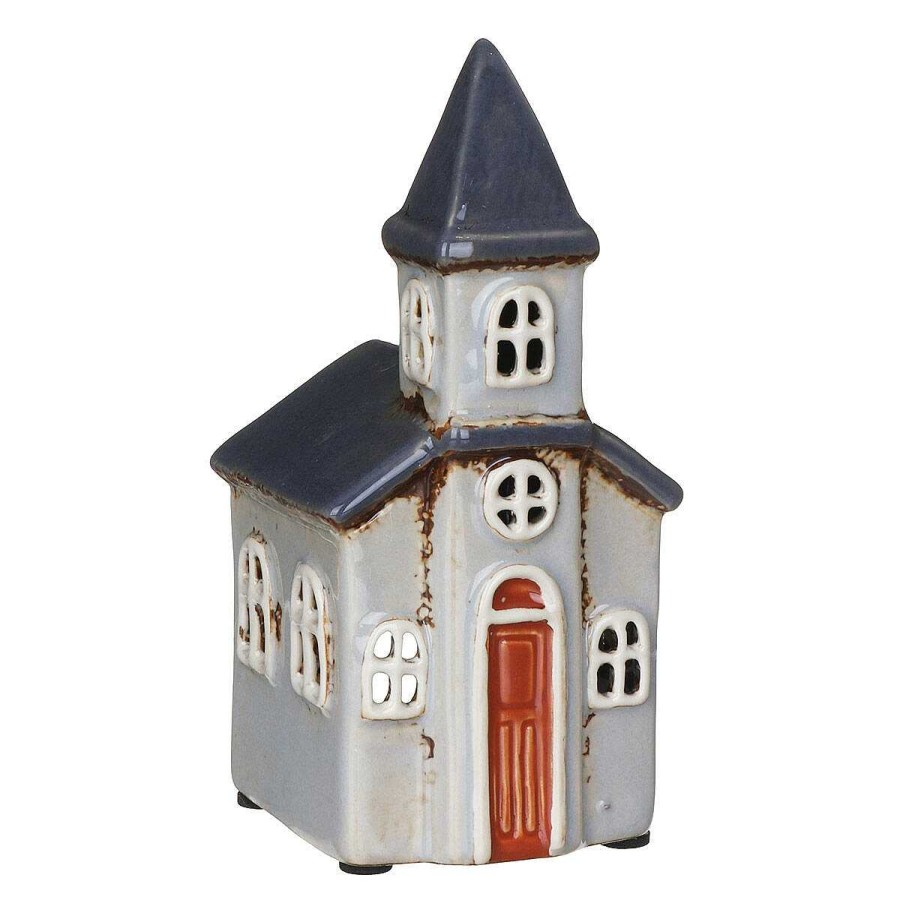 Home Ornaments | Village Pottery Village Pottery Grey Church Tealight Holder