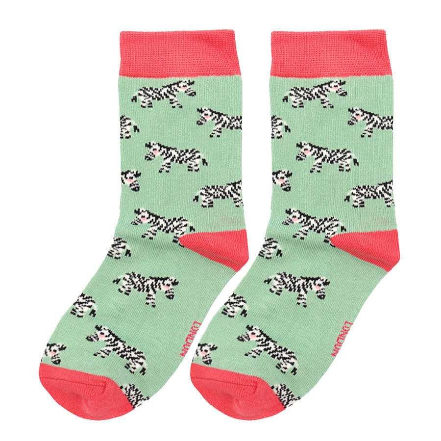 Fashion & Jewellery | Miss Sparrow Miss Sparrow Mint Zebra Girls Bamboo Socks