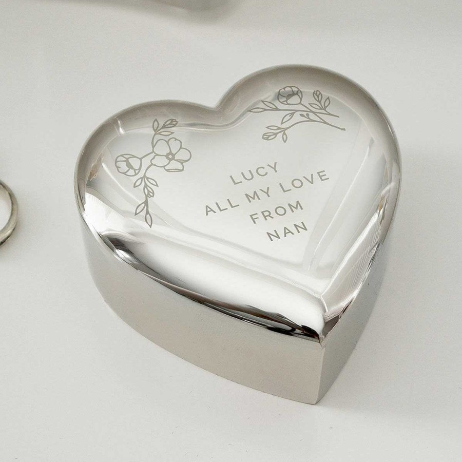 Jewellery Organisers | Temptation Gifts Personalised Floral Free Text Heart Trinket Box