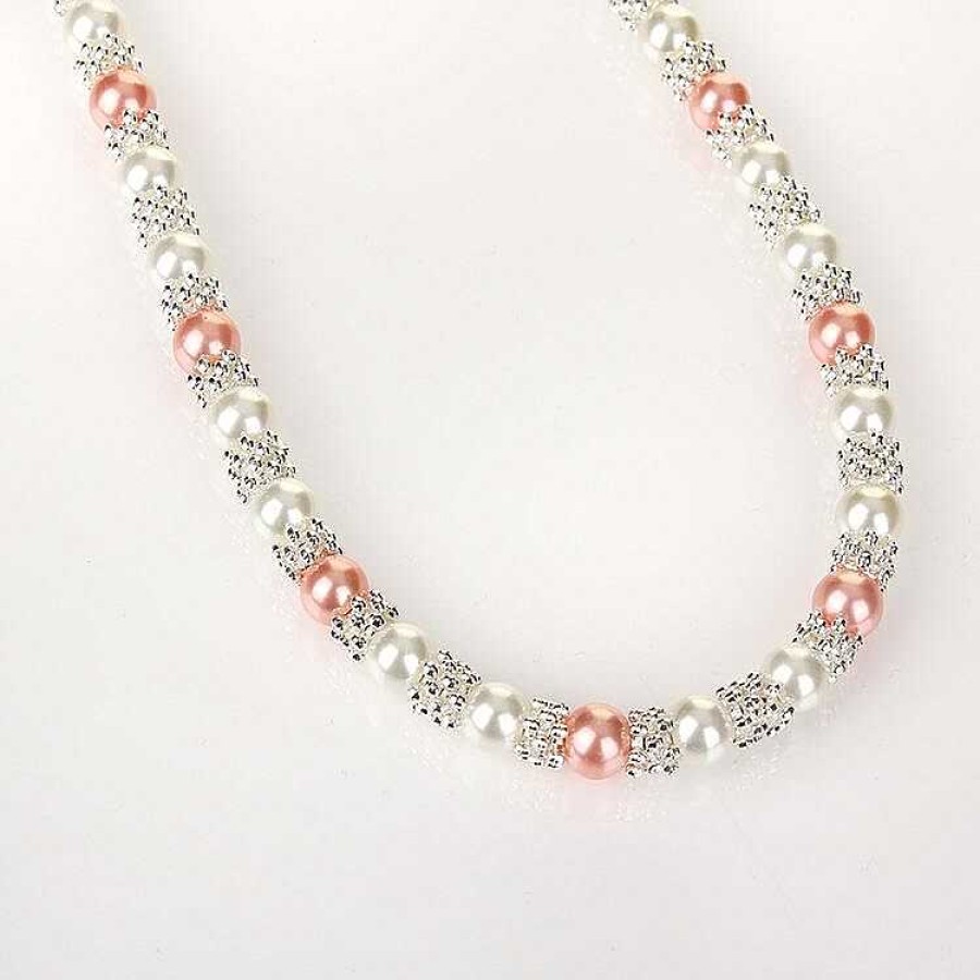 Necklaces | Equilibrium Equilibrium Silver Plated Pink Pearl Lace Necklace