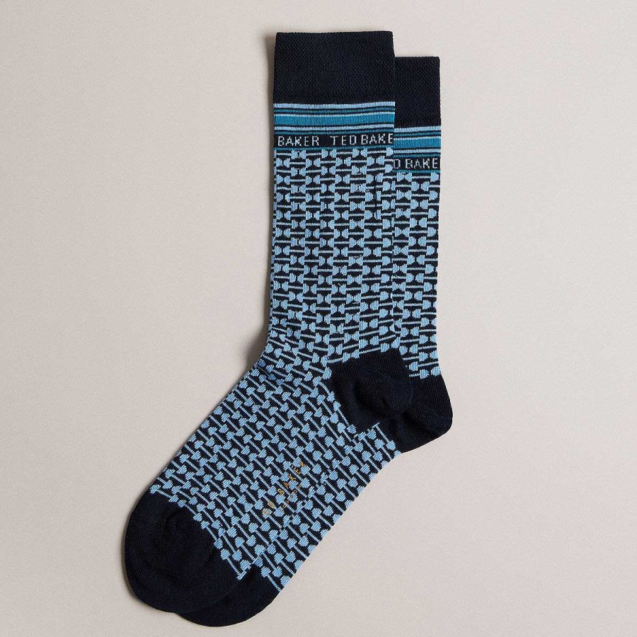 New In | Ted Baker Ted Baker Bakeing Blue Geometric Jacquard Men'S Crew Socks