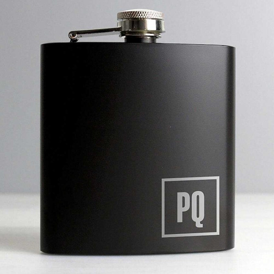 Personalised Gifts | Temptation Gifts Personalised Boxed Black Initials Hip Flask