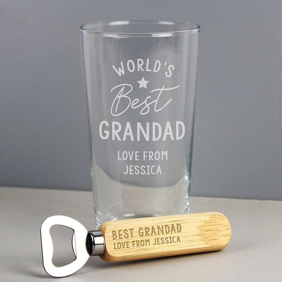 Grandad | Temptation Gifts Personalised World'S Best Pint Glass & Bottle Opener