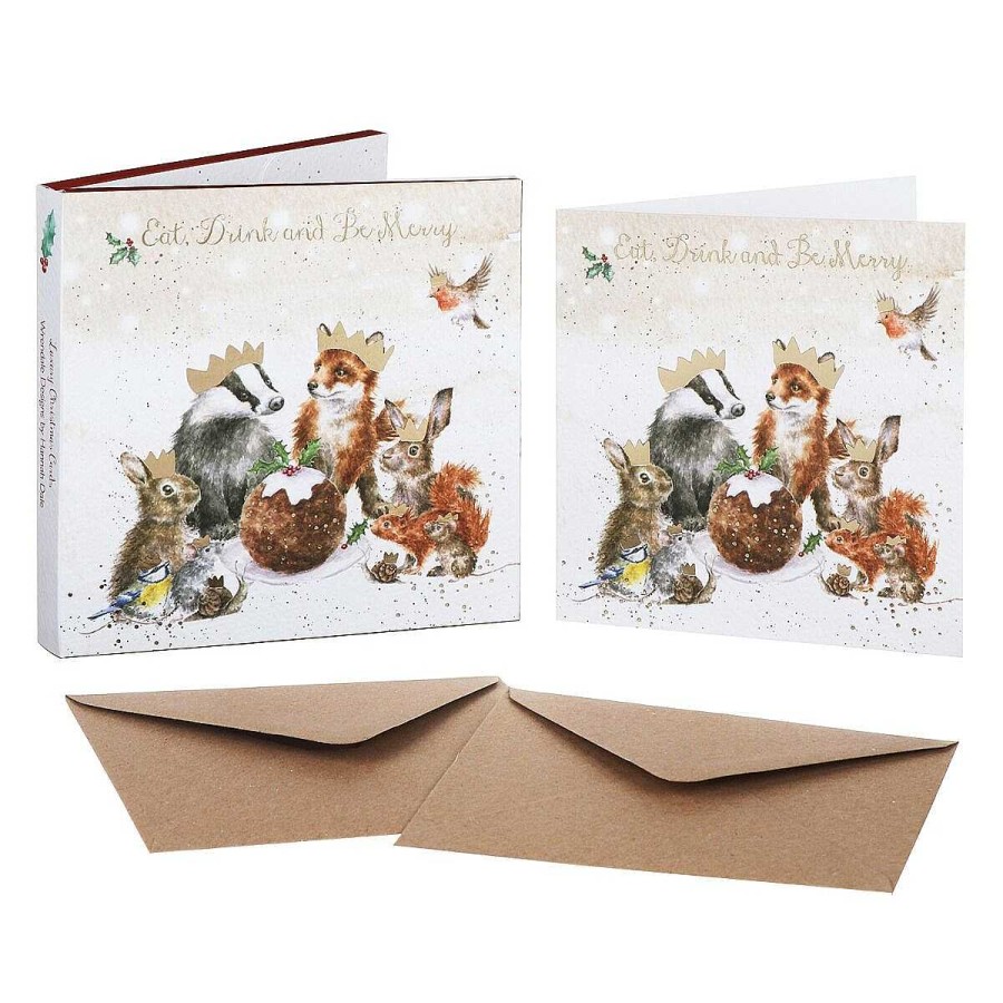 Gifts For Couples | Wrendale Wrendale 'The Christmas Party' Set Of 8 Luxury Gold Foiled Christmas Cards