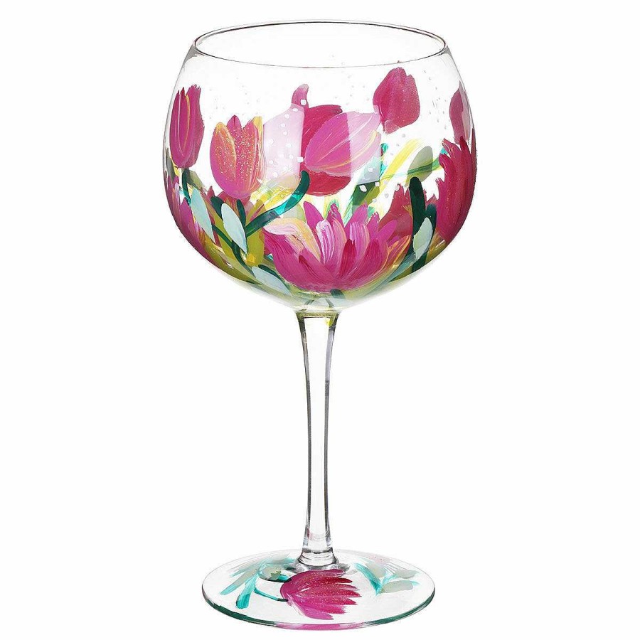 Glassware | Lynsey Johnstone Lynsey Johnstone Hand Painted Pink Tulips Gin Glass