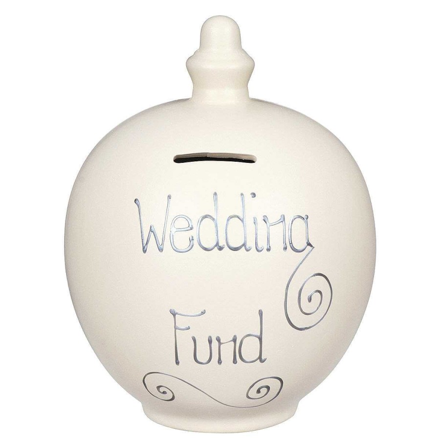 Money Pots | Temptation Temptation 'Wedding Fund' Silver On Cream Money Pot