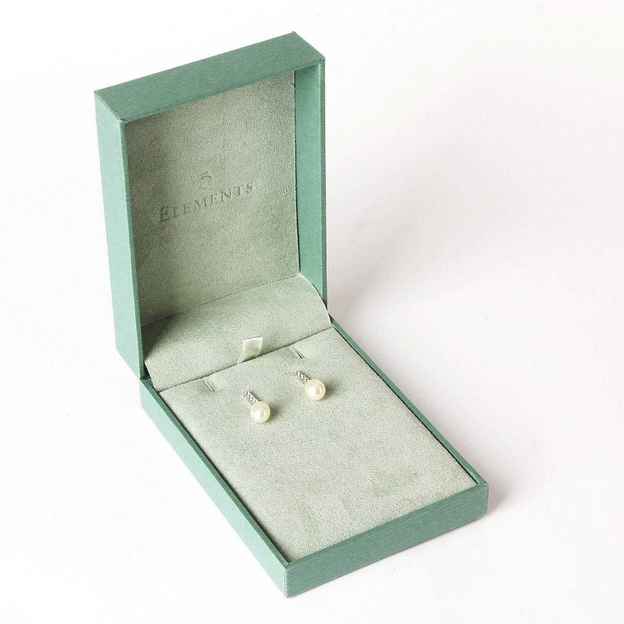 For Bridesmaids | Elements Elements White Fresh Water Pearl Drop Boxed Silver Earrings