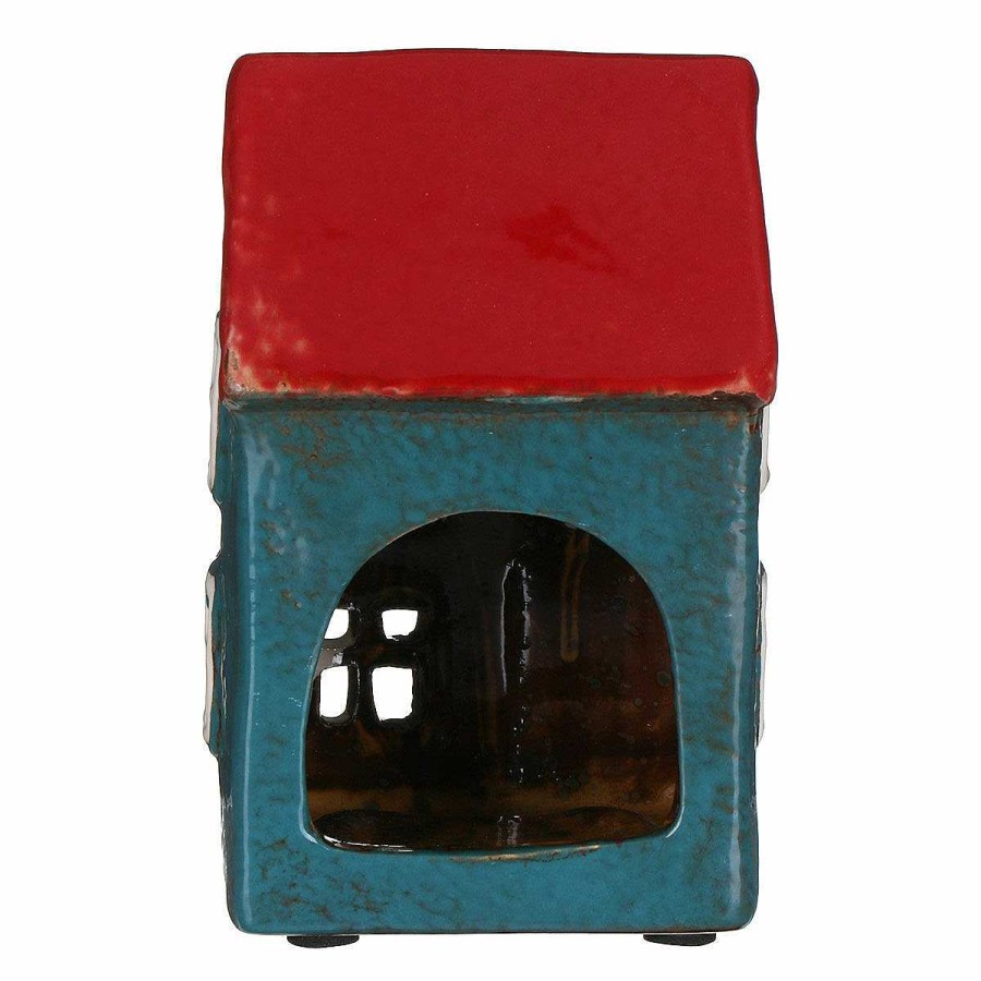 Candle Accessories | Village Pottery Village Pottery Blue & Red House Tealight Holder