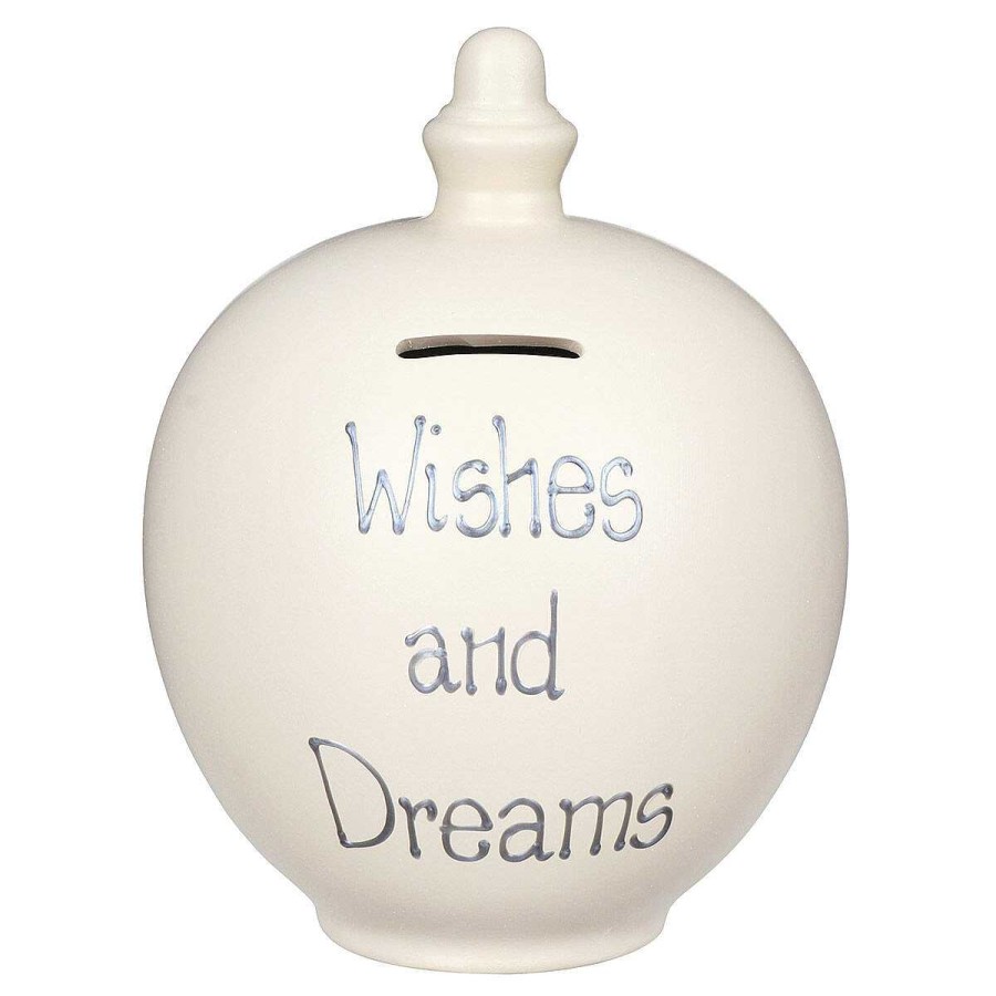 Money Pots | Temptation Temptation 'Wishes And Dreams' Silver On Cream Money Pot