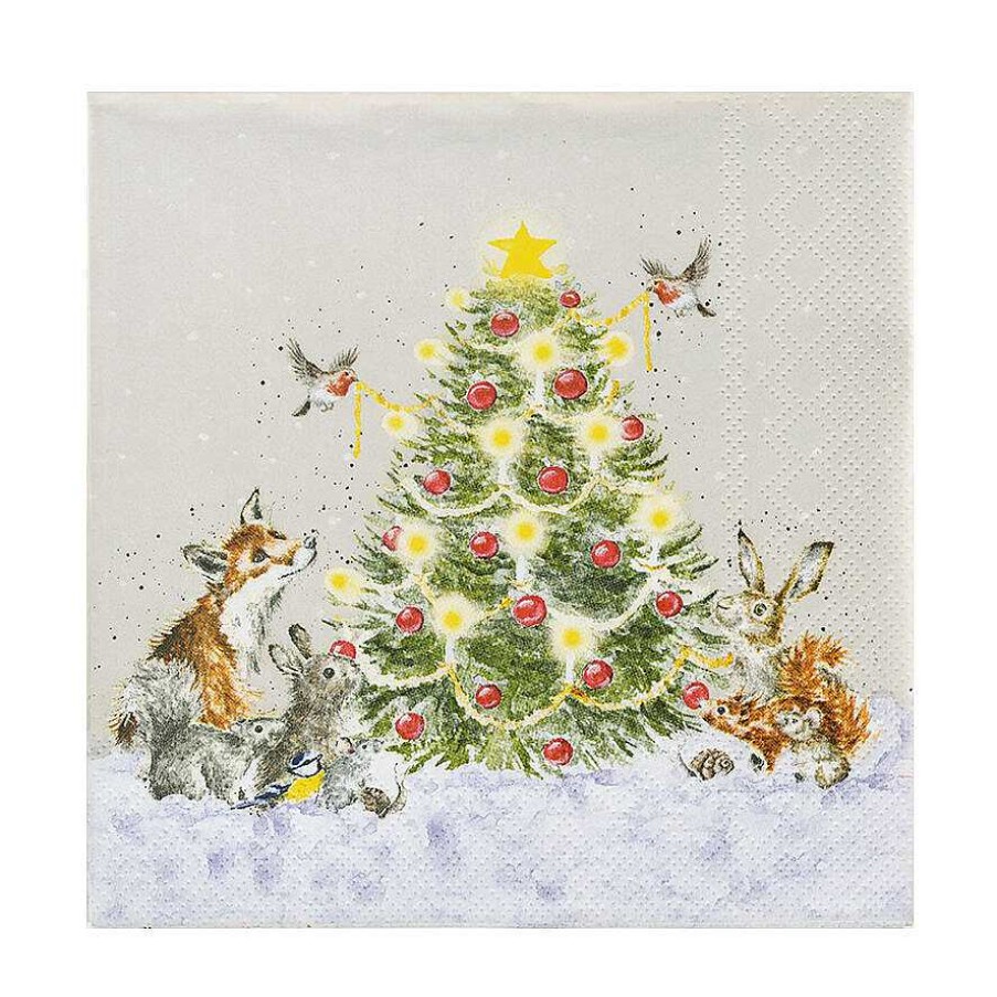 Lunch & Picnic | Wrendale Wrendale 'Oh Christmas Tree' Woodland Animals Set Of 20 Lunch Napkins