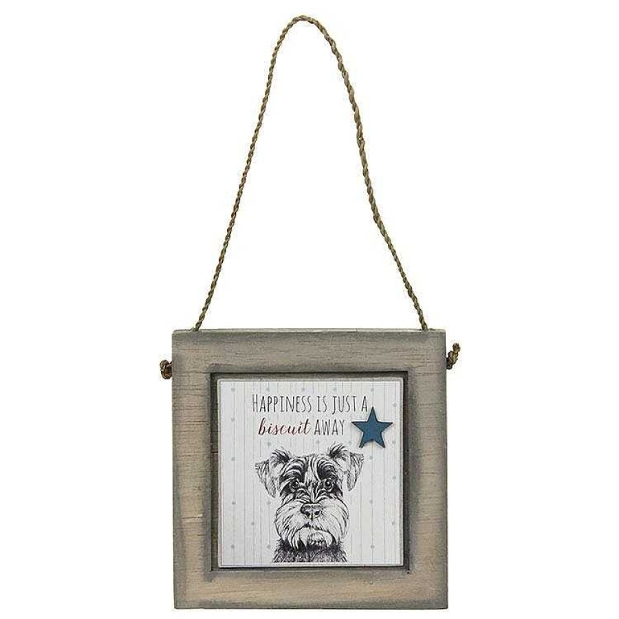 Plaques & Signs | East of India East Of India Schnauzer Dog Just A Biscuit Away Wooden Plaque