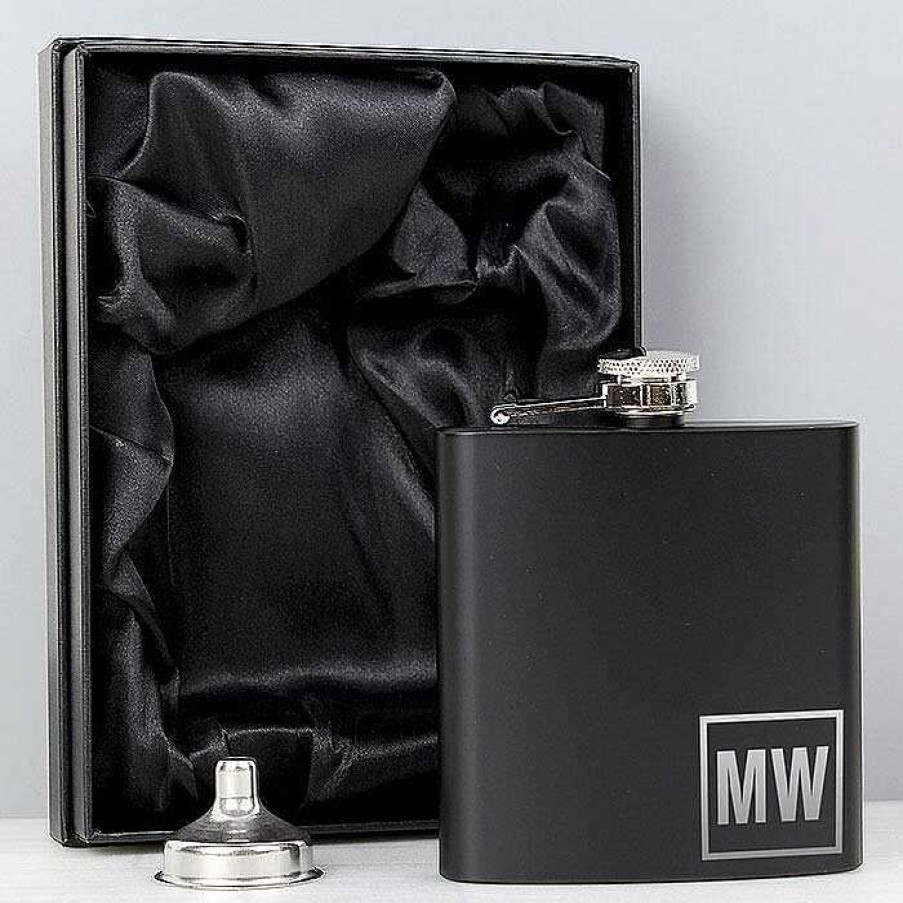 Personalised Gifts | Temptation Gifts Personalised Boxed Black Initials Hip Flask