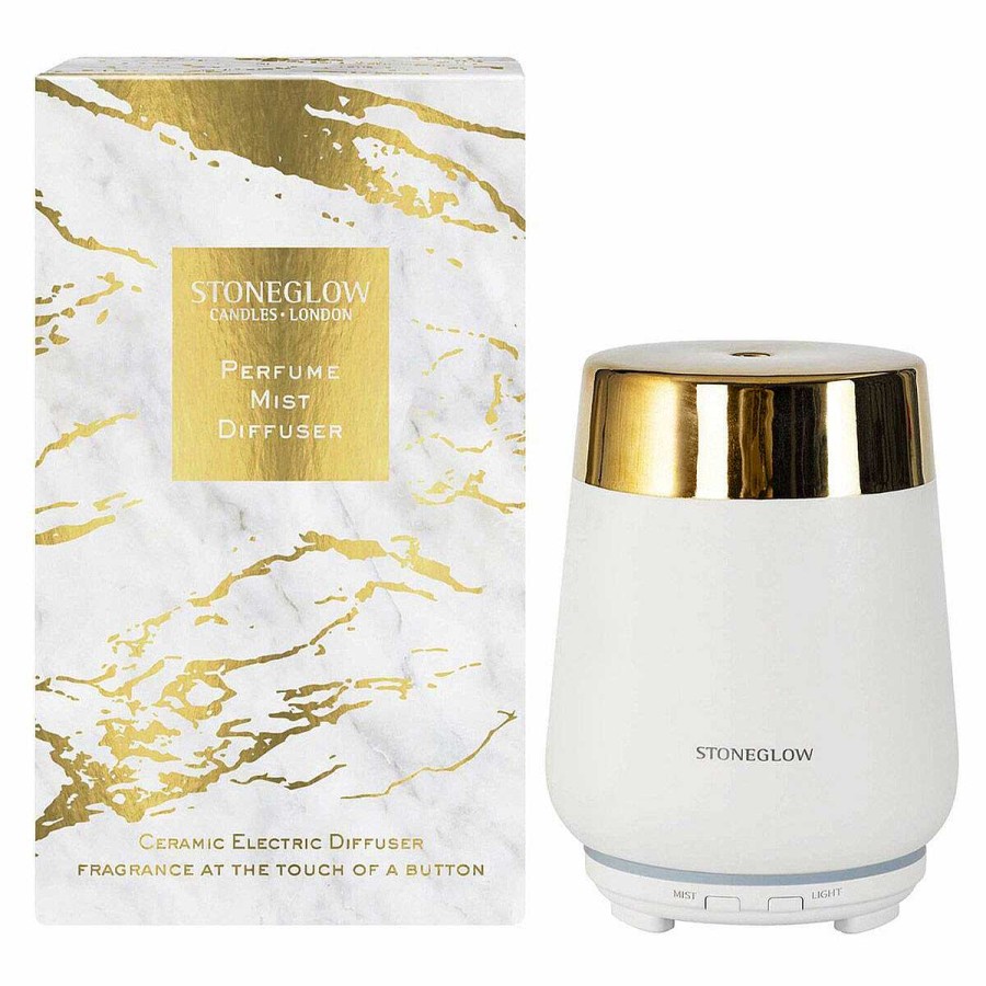 Essential Oils & Diffusers | Stoneglow Stoneglow Luna White & Gold Ceramic Perfume Mist Diffuser