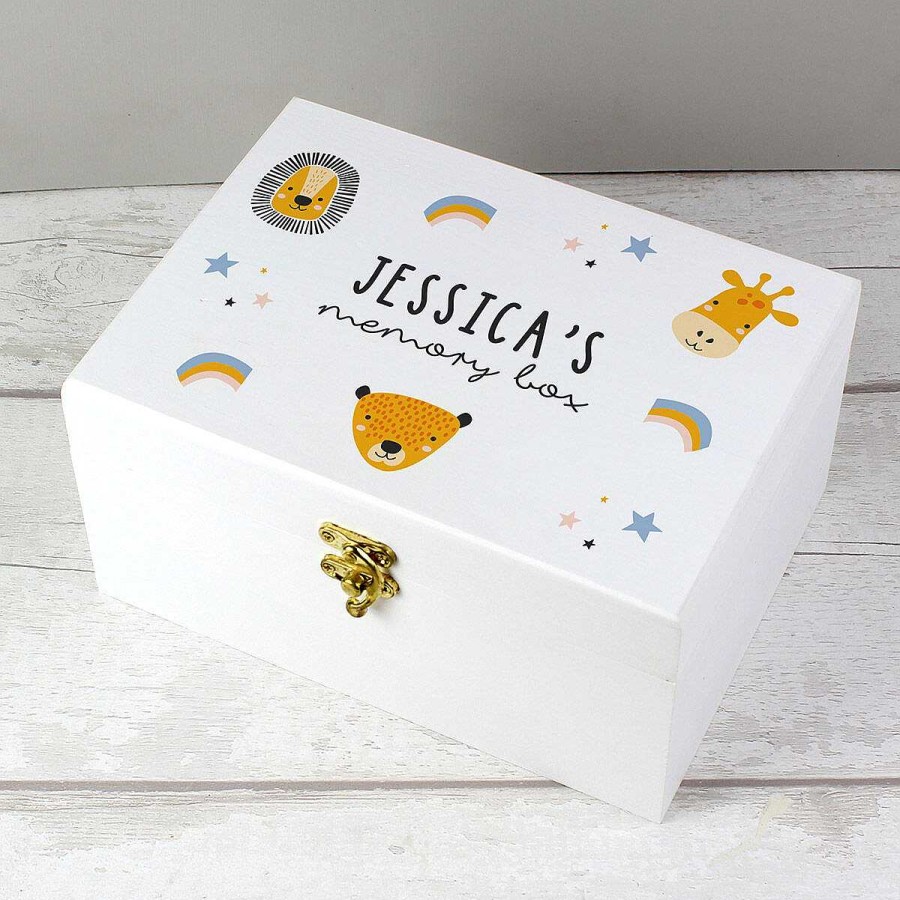 Keepsake Boxes | Temptation Gifts Personalised 'Zoo' White Wooden Keepsake Box