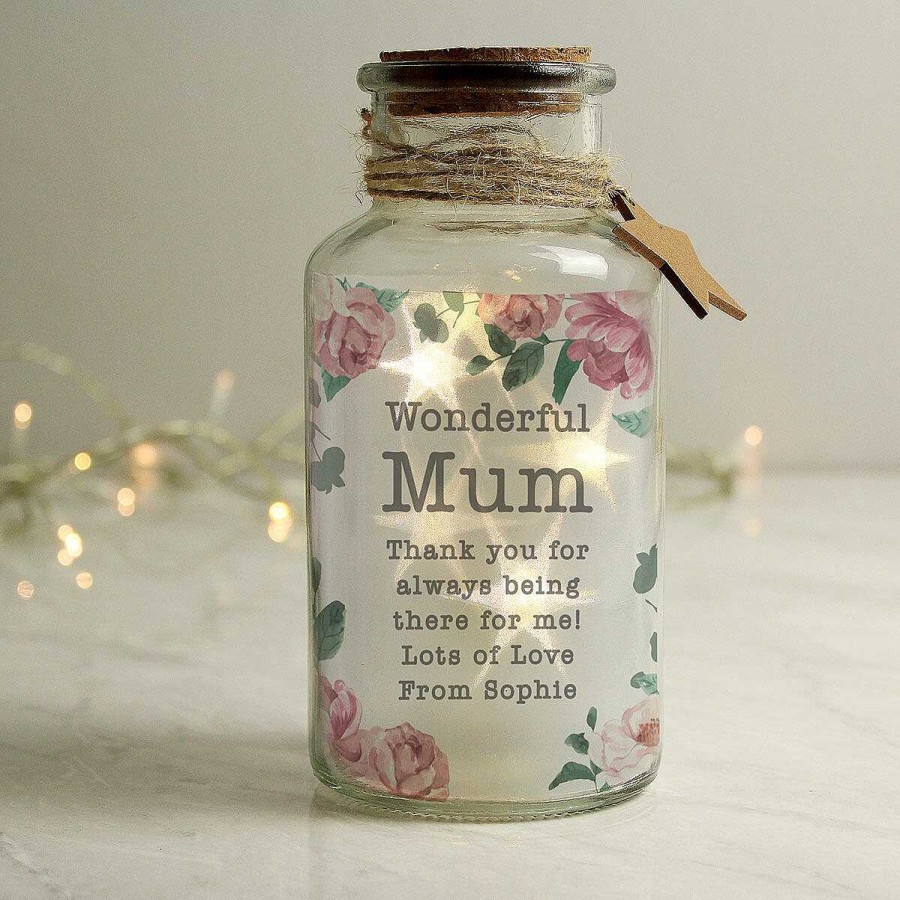 Glassware | Temptation Gifts Personalised Floral Watercolour Led Glass Jar